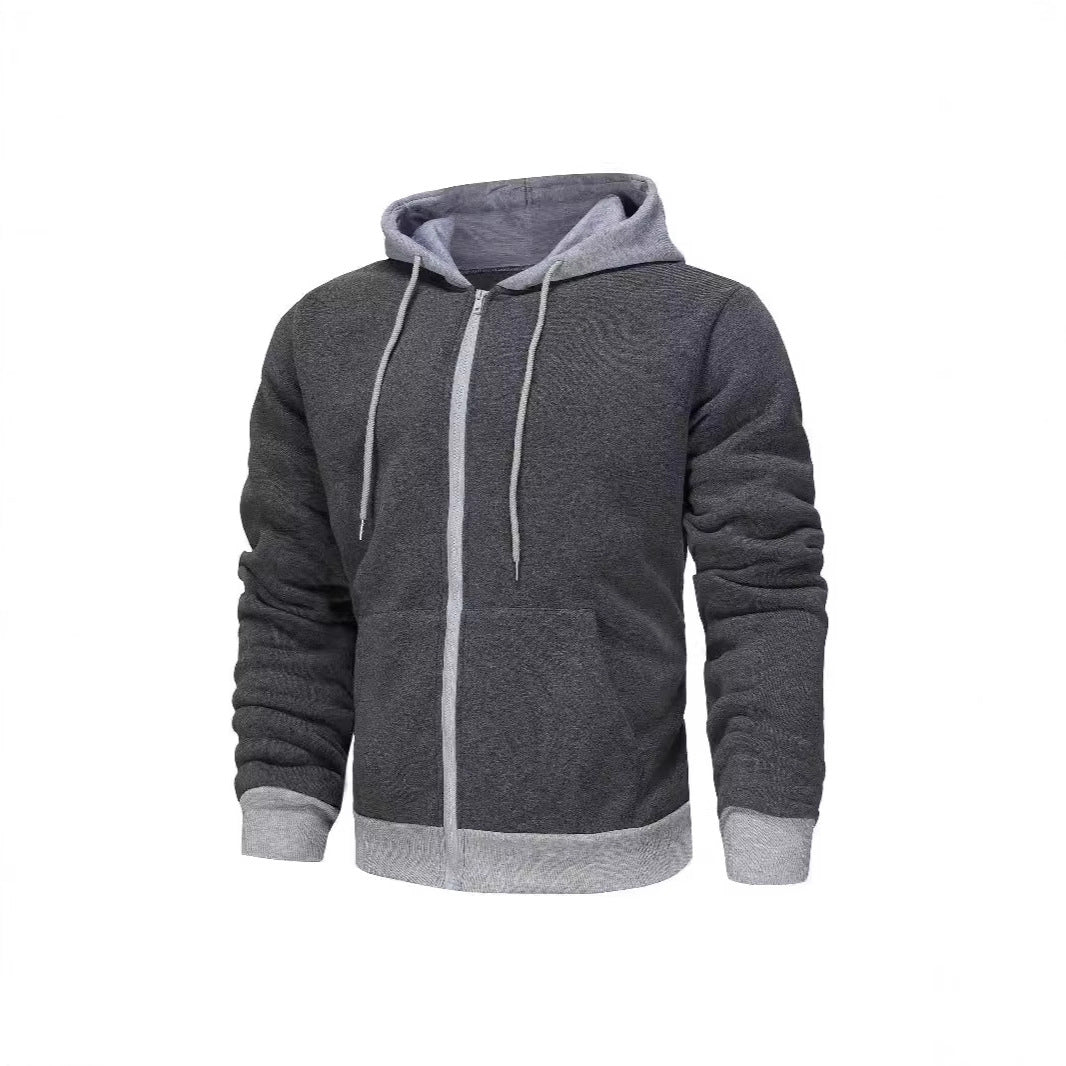 Herren Hoodie Zip mit Kontrastfarbe und Kängurutasche Sportlich