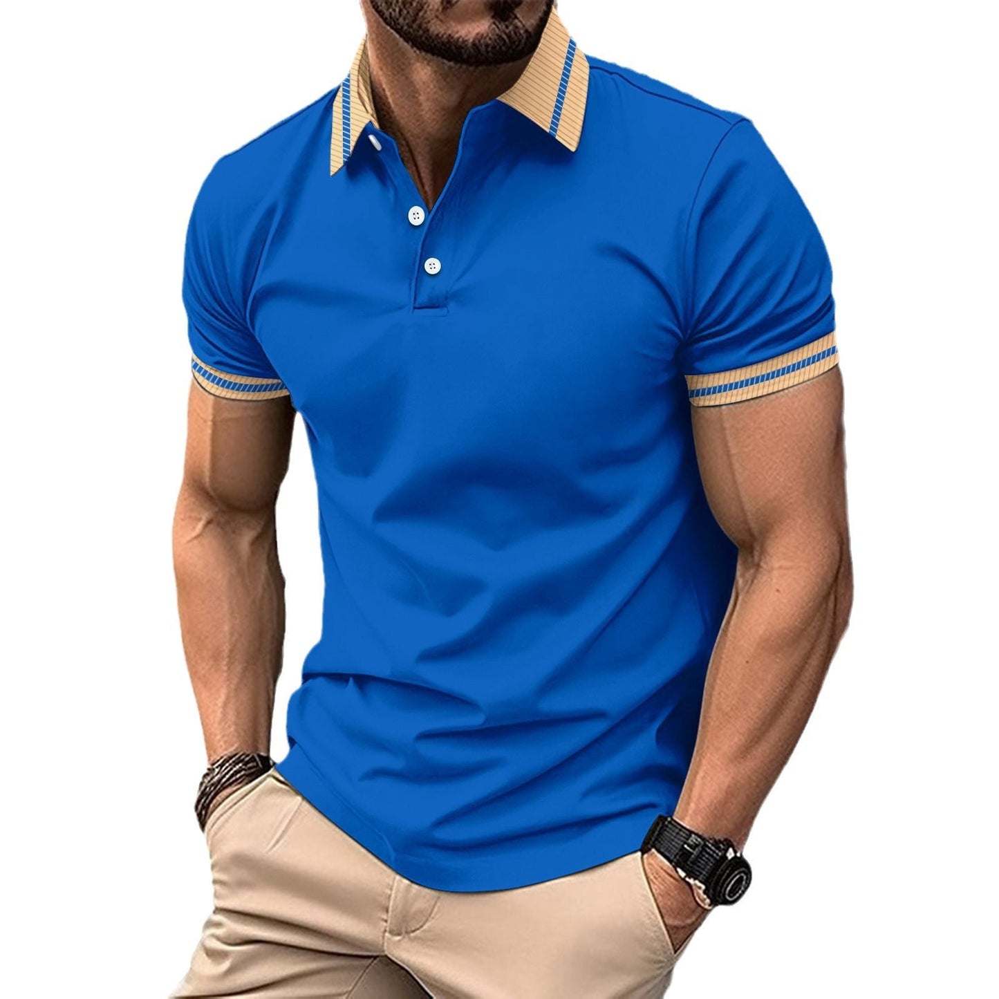 Herren Polo Shirt Sportlich Kontrastkragen Modern
