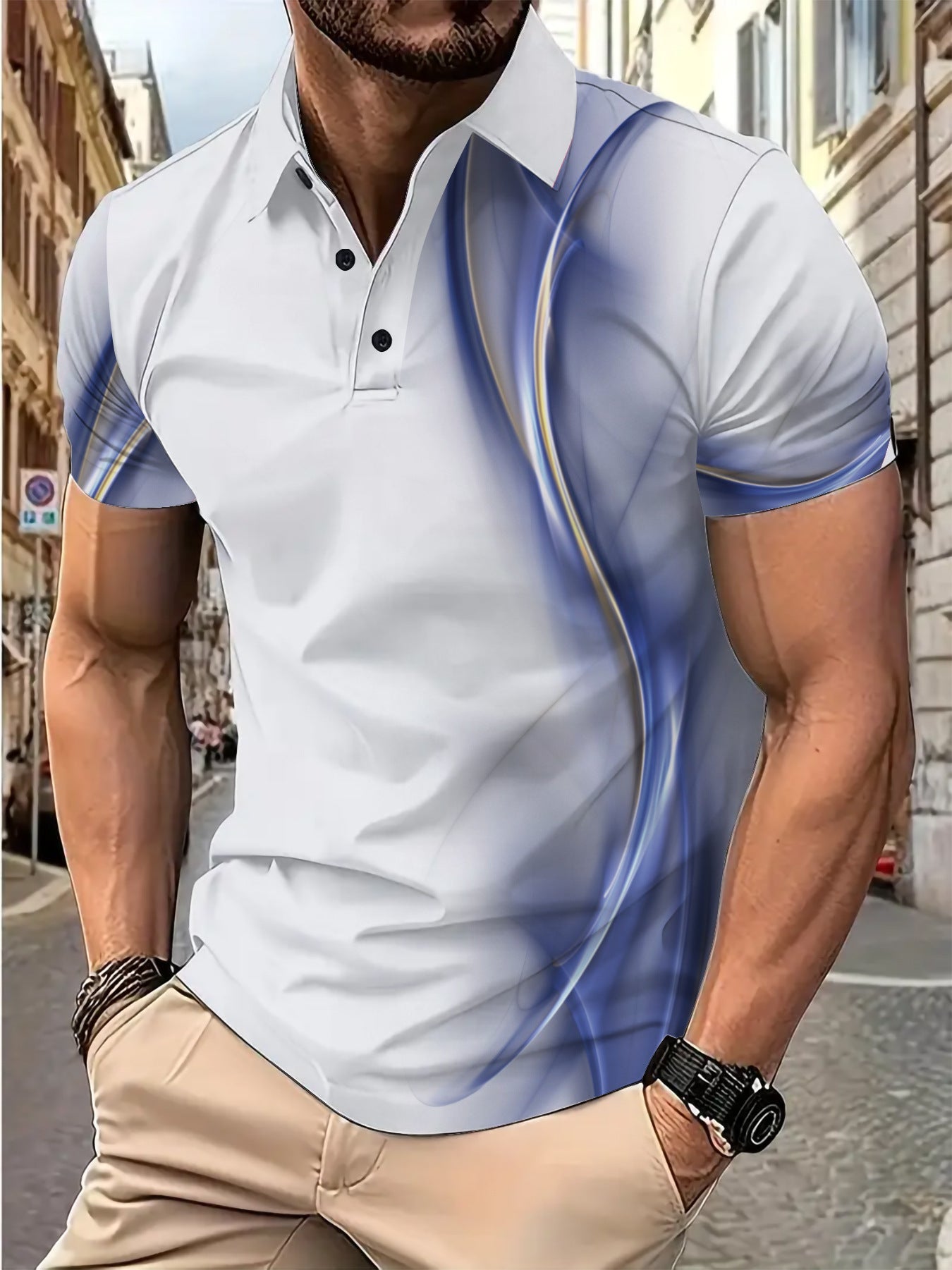 Herren Poloshirt Modern Grafik atmungsaktiv Berlin Style