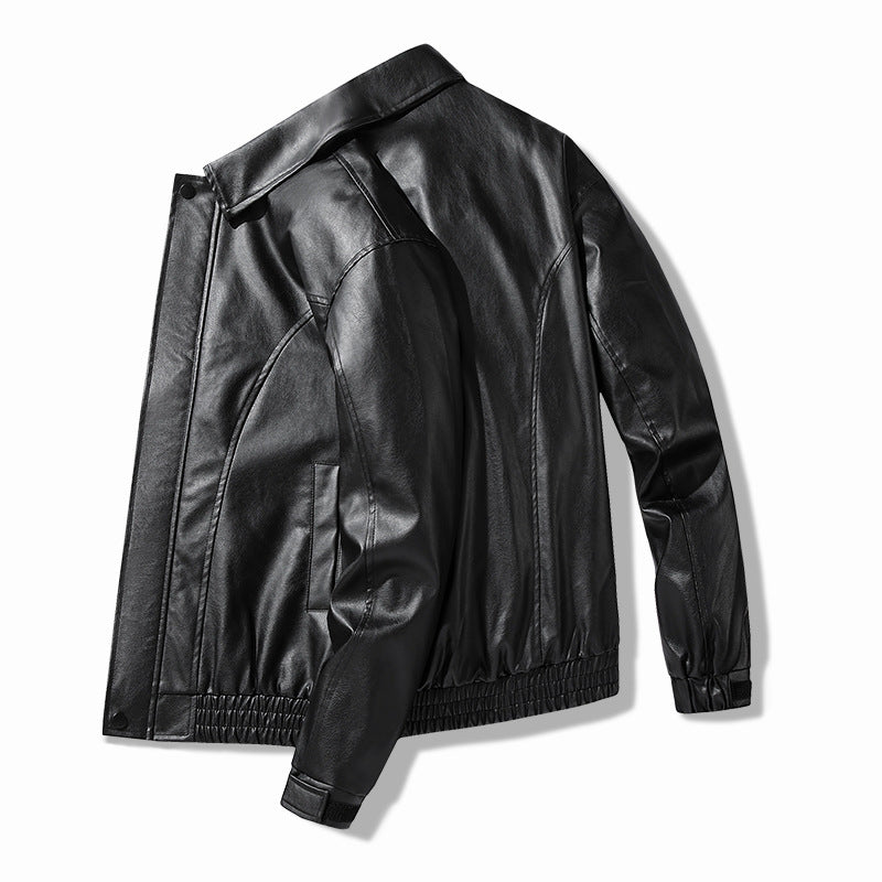 Herren Lederjacke Lässig Elastisch Schwarz