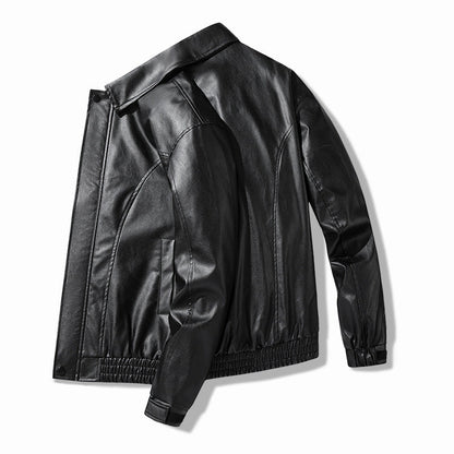 Herren Lederjacke Lässig Elastisch Schwarz