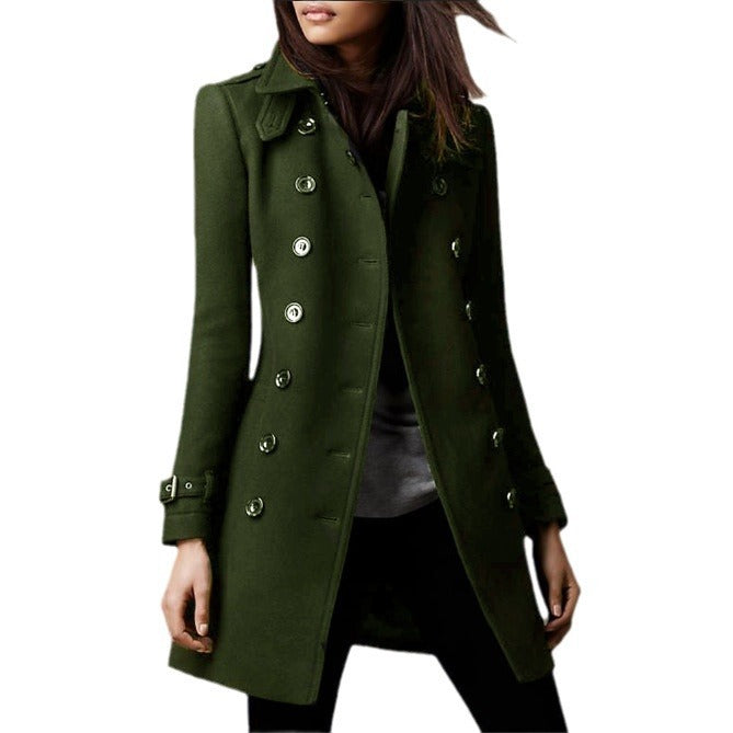 Damen Wollmantel Stylisch mit Doppelknopf Schwarz Elegante Mode