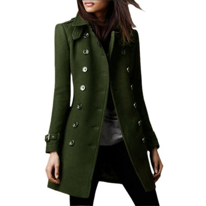 Damen Wollmantel Stylisch mit Doppelknopf Schwarz Elegante Mode