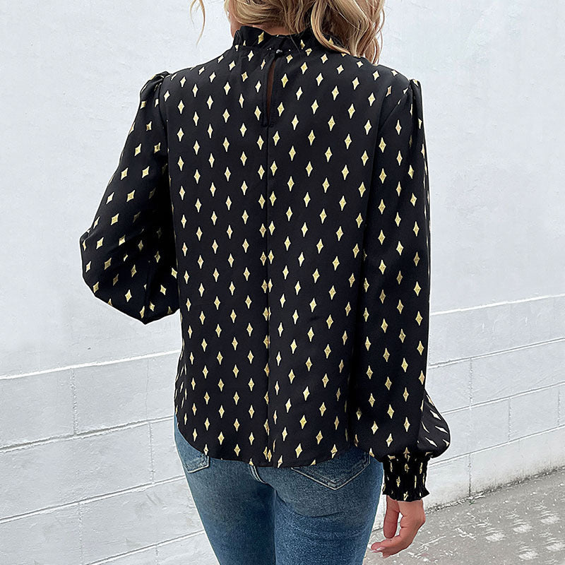 Elegante Damenbluse mit Musterdruck und Stehkragen