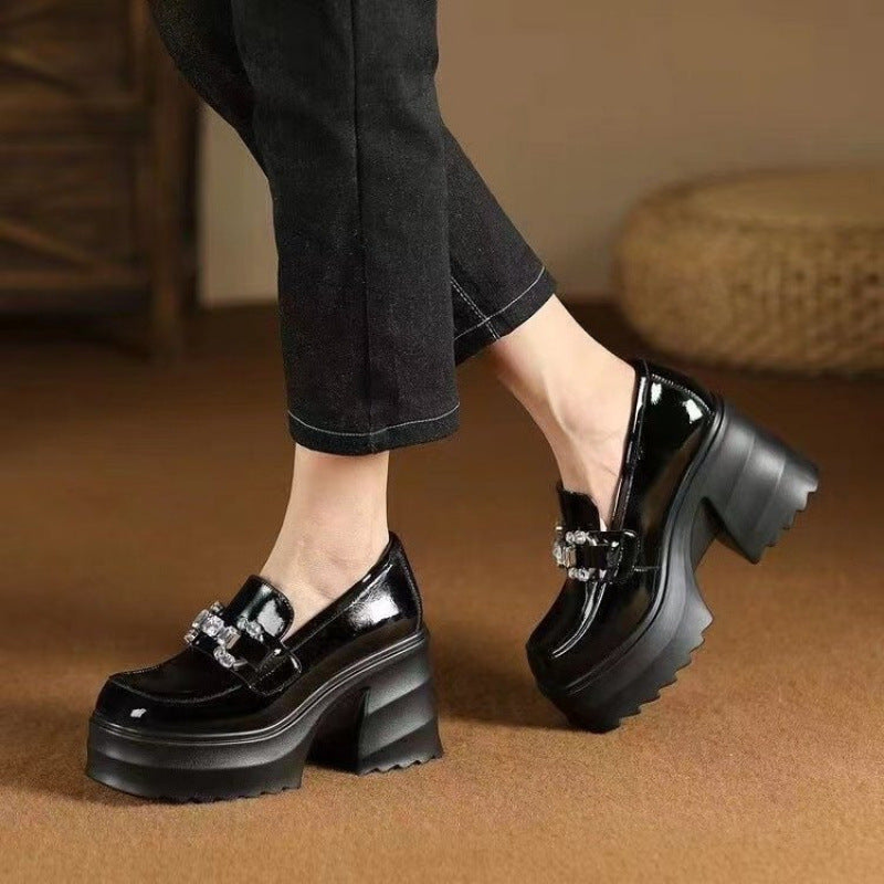 Damen Plateau Schuhe Hoch mit Ketten Dekor Elegant