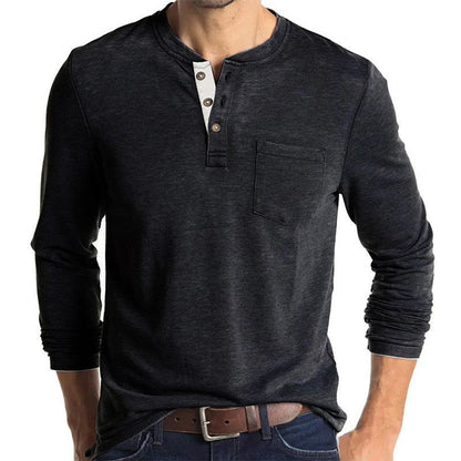 Herren Langarmshirt Modern mit Henleykragen und Brusttasche
