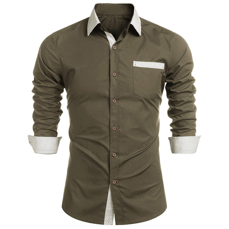 Herren Langarmhemd Elegant Kontrastdetails Slim Fit