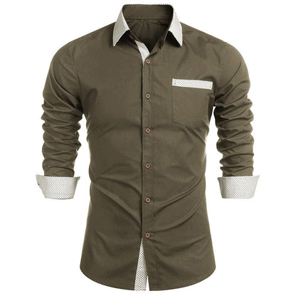 Herren Langarmhemd Elegant Kontrastdetails Slim Fit