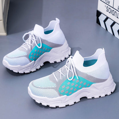 Damen Sneaker Leicht Strick Schnürsenkel Flexibel Bequem