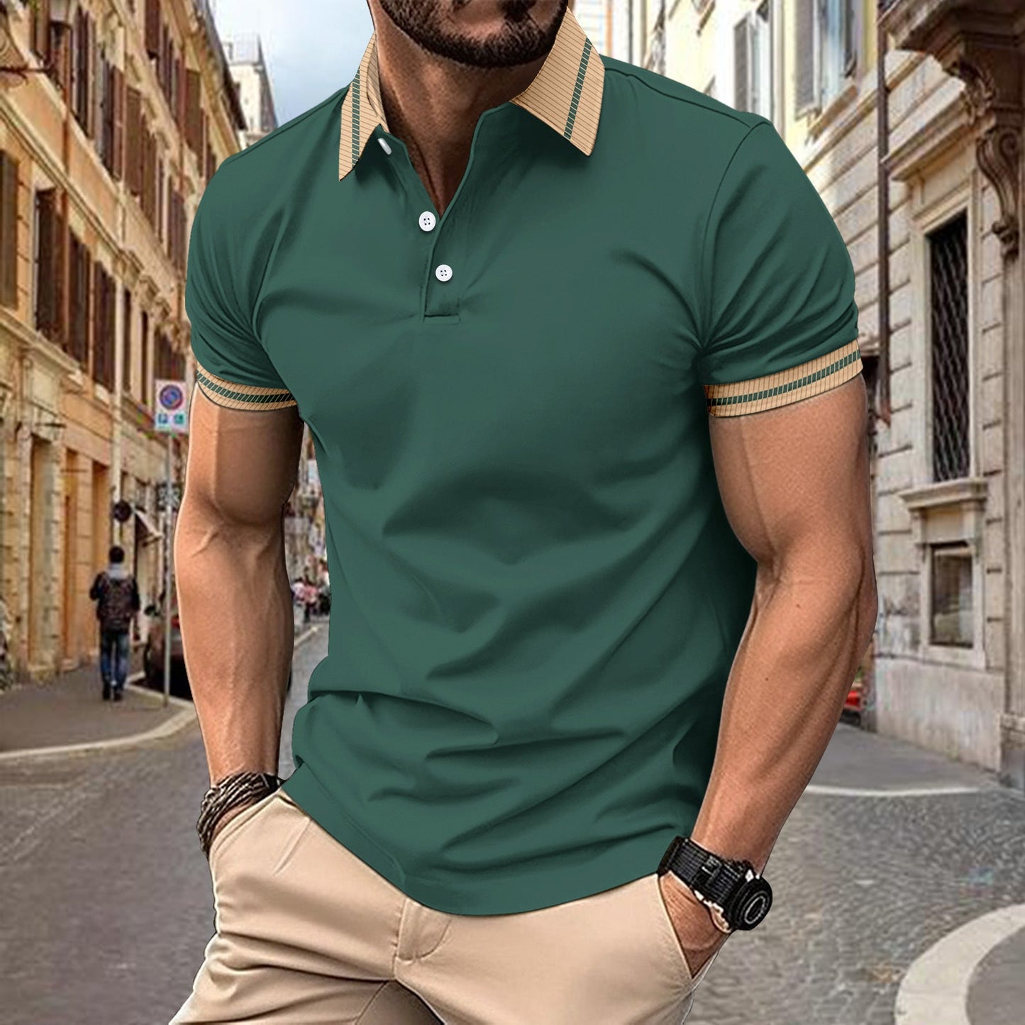 Herren Polohemd Kurzarm Modern Kontrast Akzente