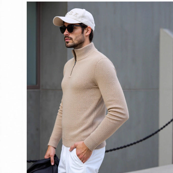 Herren Rollkragenpullover Modern Struktur Design Schwarz