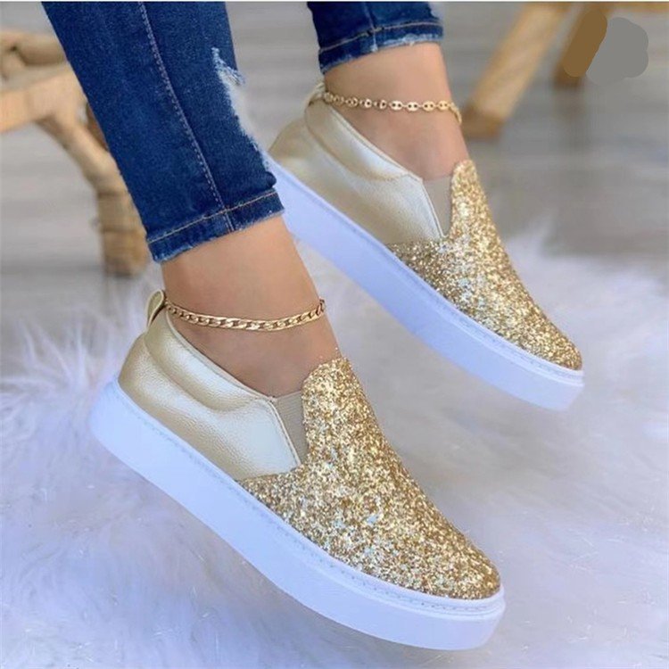 Damen Sneaker Glitzer Schuhe Bequem Schnell Einstieg - BerlinGlamour