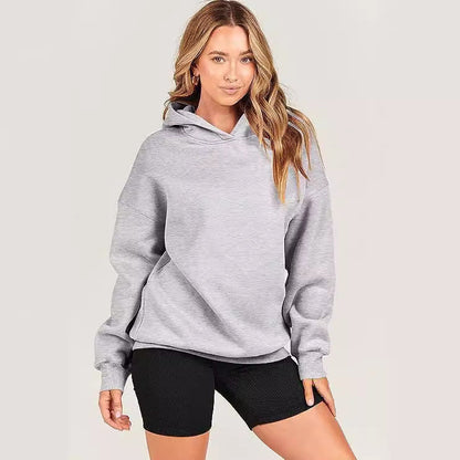 Damen Kapuzenpullover Großgemustert Weich Fleece Oversized