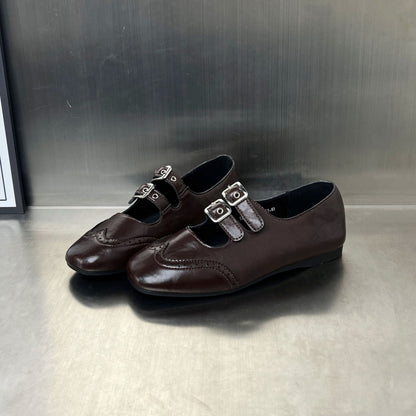 Damen Ballerinas Elegant mit Doppelriemen Schnalle