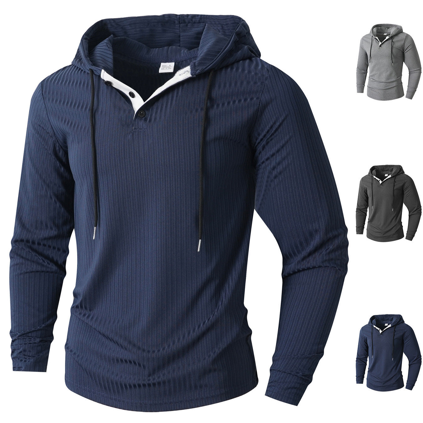 Herren Hoodie Langarm Sportlich Strukturiert Grau - BerlinGlamour