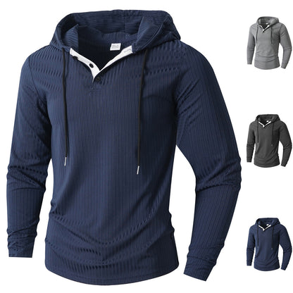 Herren Hoodie Langarm Sportlich Strukturiert Grau - BerlinGlamour