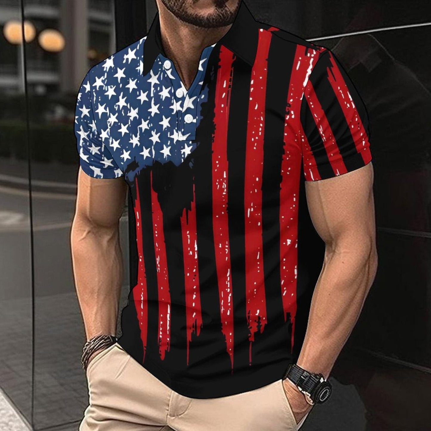 Herren Polohemd Kurzarm Flaggen Motiv Berlin Style