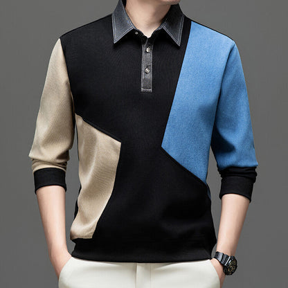 Herren Polo Langarm Modern mit Trendigem Muster - BerlinGlamour