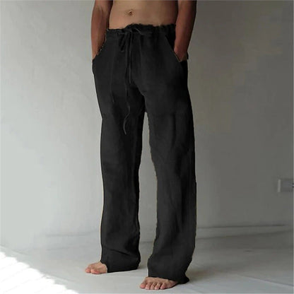 Herren Leinenhose Bequem mit Verstellbarem Bund und Seiten-Taschen