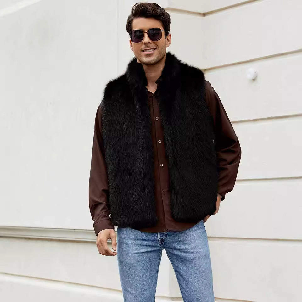 Herren Kunstpelzweste Elegant Offen mit Seiten