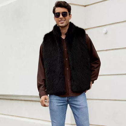 Herren Kunstpelzweste Elegant Offen mit Seiten