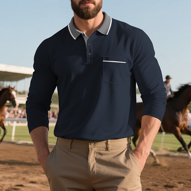 Herren Poloshirt Langarm Elegantes Design mit Brusttasche