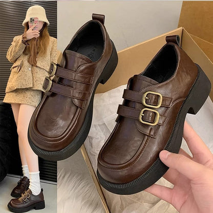 Damen Plateau Schnürschuhe mit Doppelriemen Modisch Hoch