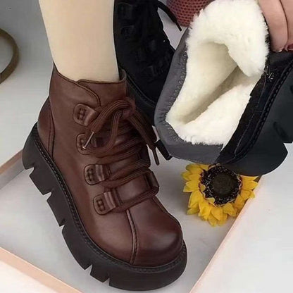 Damen Stiefelette Warm Schnürstiefeletten Mit Robuster Sohle