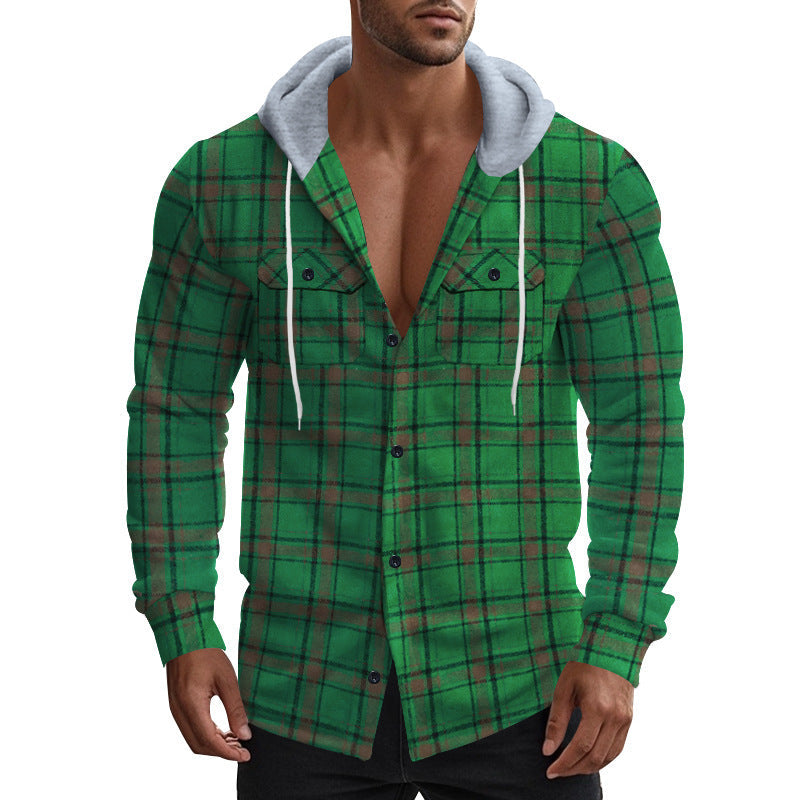 Herren Flauschjacke Kariert mit Kapuze Winterwarm