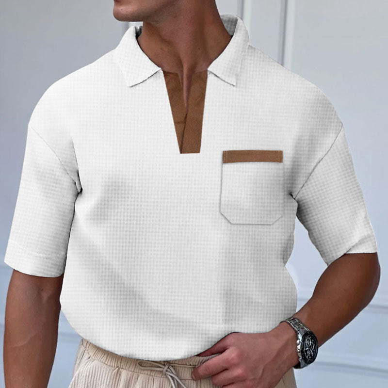 Herren Polohemd Kurzarm Modern mit Stehkragen und Brusttasche - BerlinGlamour