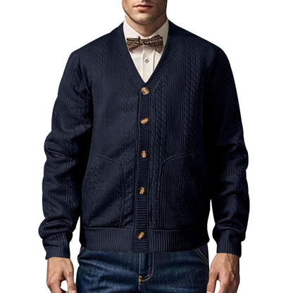 Herren Strickjacke Zopfmuster mit Taschen Modern Elegant