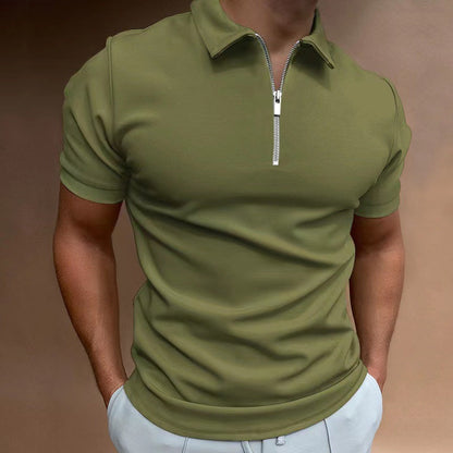 Herren Poloshirt Modern Stehkragen Reißverschluss Slim Fit