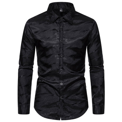 Herren Langarmhemd Elegant Wellenmuster Slim Fit Schimmernd