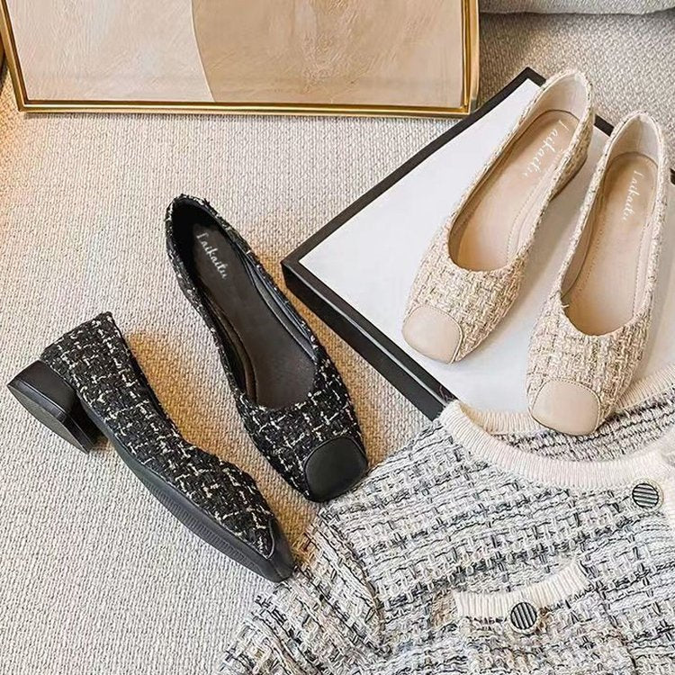 Damen Ballerinas Elegante Tweed Schuhe Komfortabel