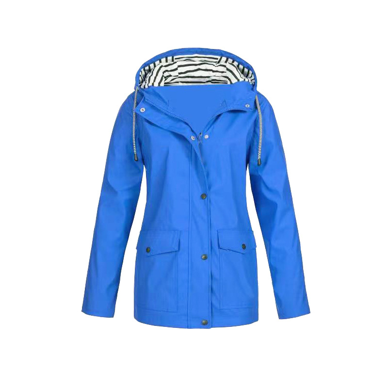 Wasserdichte Damen Regenjacke mit Kapuze und Reißverschluss