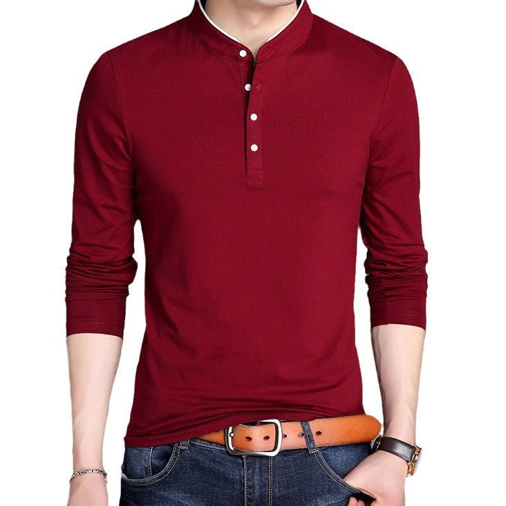 Herren Polohemd Langarm Modern Stehkragen Elegant