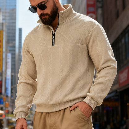 Herren Fleecepullover Halbzipper Strukturmuster Winterwarm