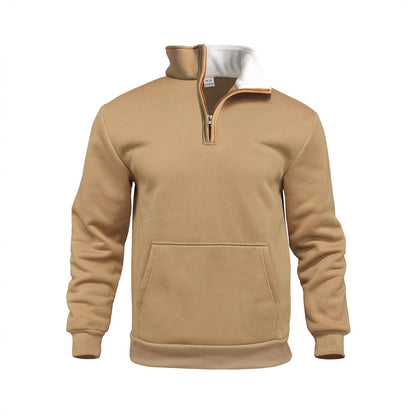 Herren Fleece-Pullover Stehkragen Reißverschluss Warm Modern - BerlinGlamour