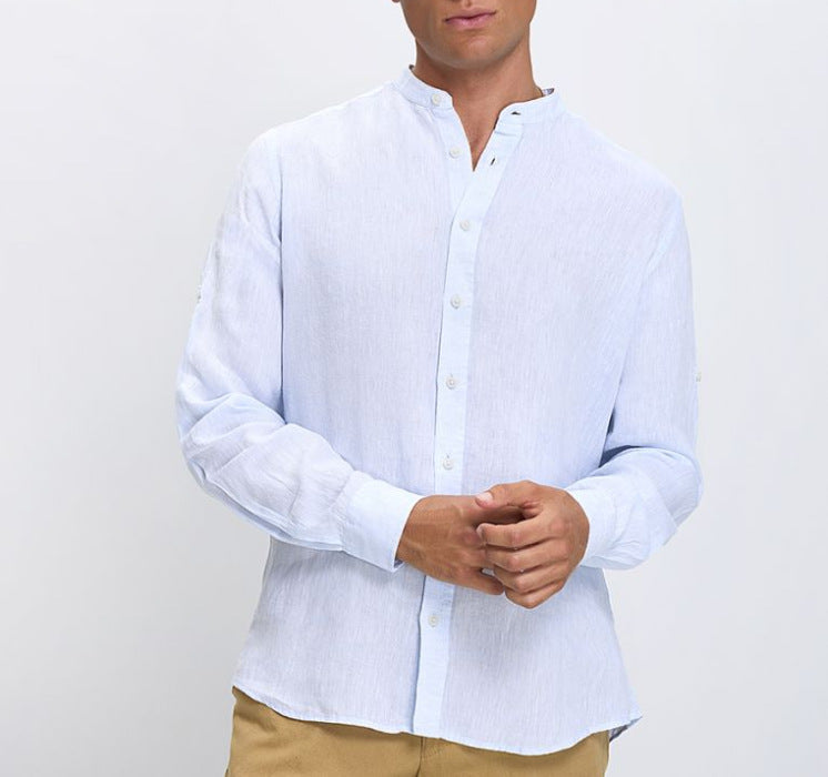 Herren Langarmhemd Stehkragen Slim Fit Modern