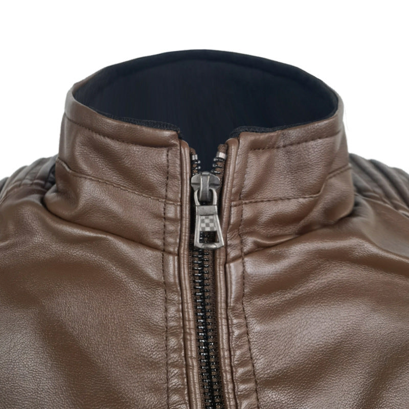 Herren Lederjacke Bikerstil Steppoptik Schwarz