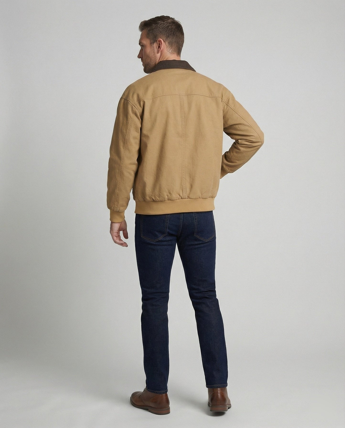 Herren Workerjacke Lässig Reißverschlussjacke Mit Kontrastkragen