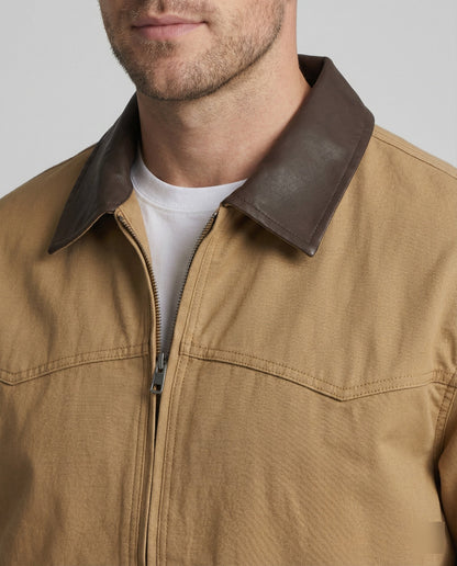Herren Workerjacke Lässig Reißverschlussjacke Mit Kontrastkragen