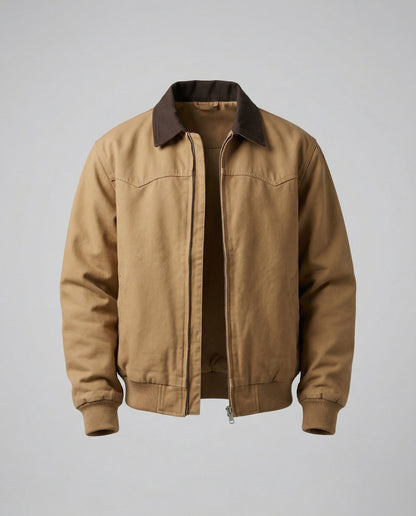 Herren Workerjacke Lässig Reißverschlussjacke Mit Kontrastkragen