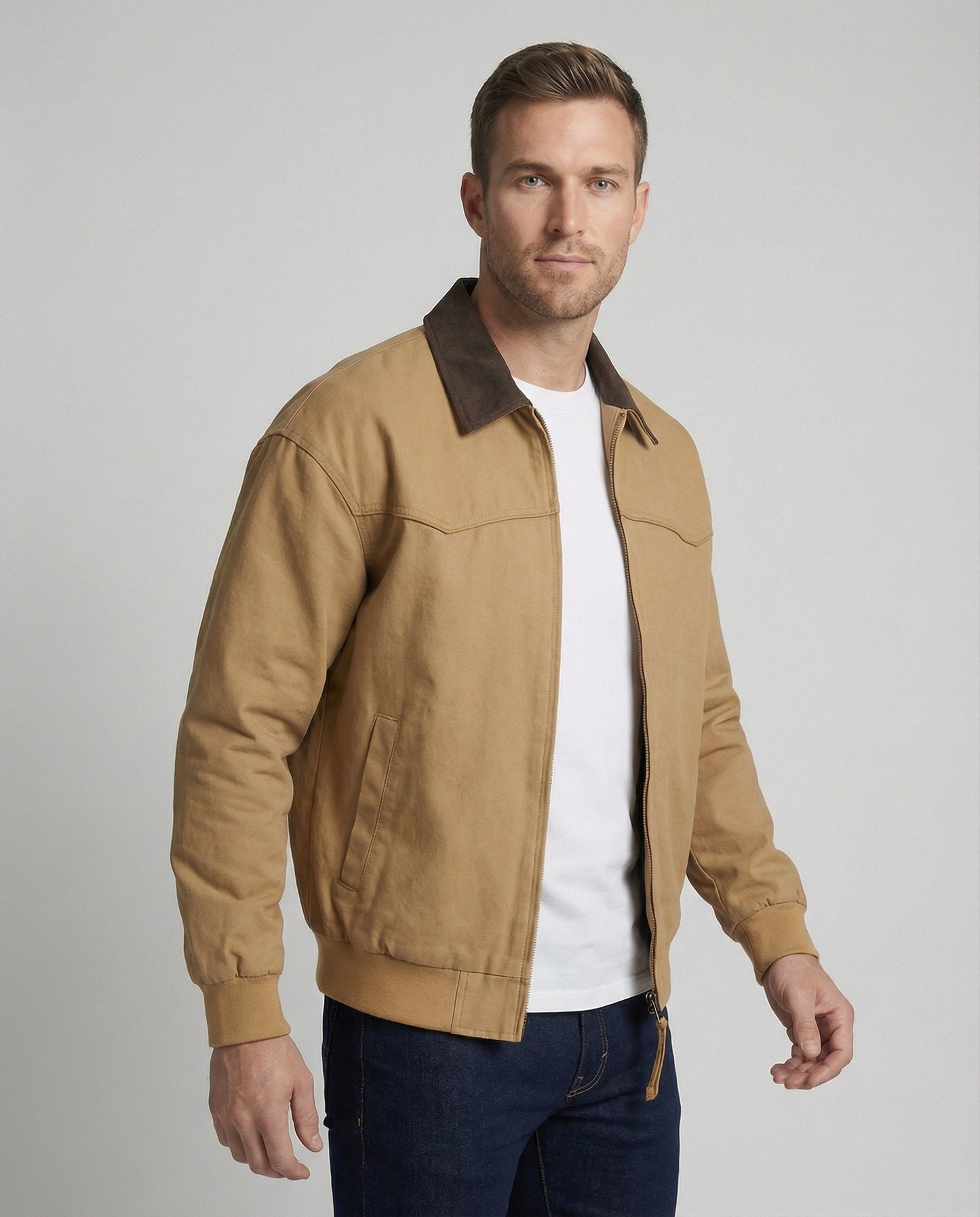 Herren Workerjacke Lässig Reißverschlussjacke Mit Kontrastkragen - BerlinGlamour