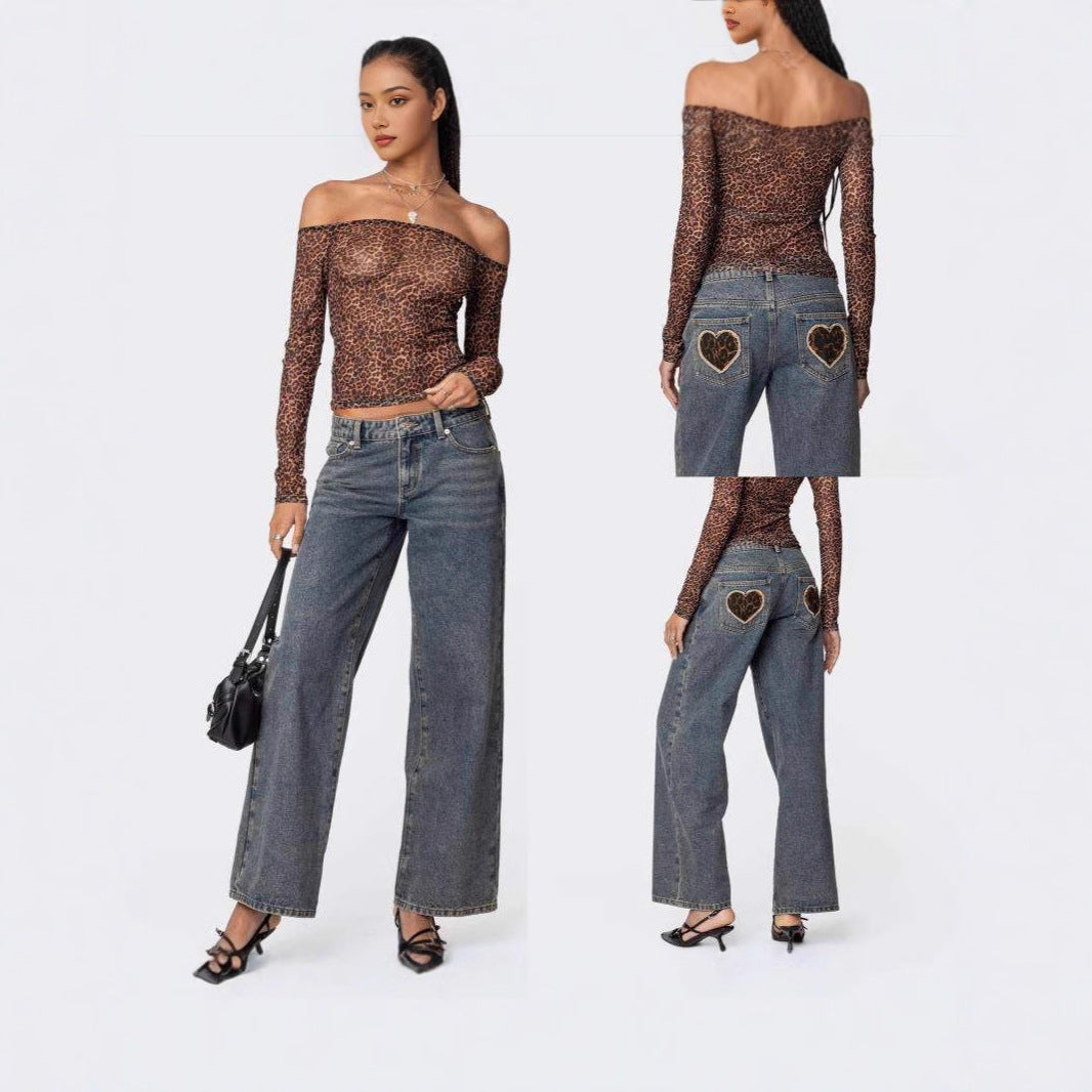 Damen Leoparden-Shirt Langarm Off-Shoulder Trendy - BerlinGlamour