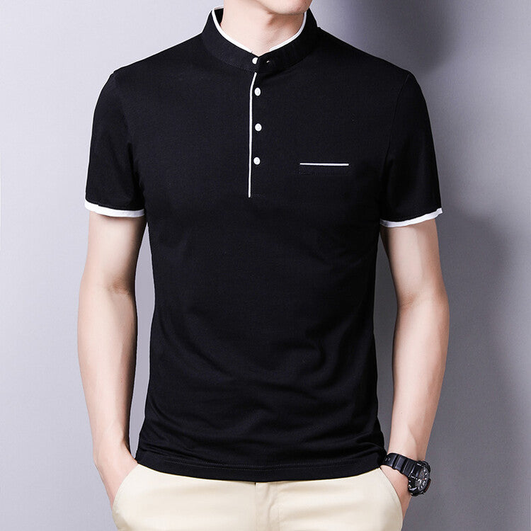 Herren Poloshirt Modern Stehkragen Kontrastfarben Slimfit