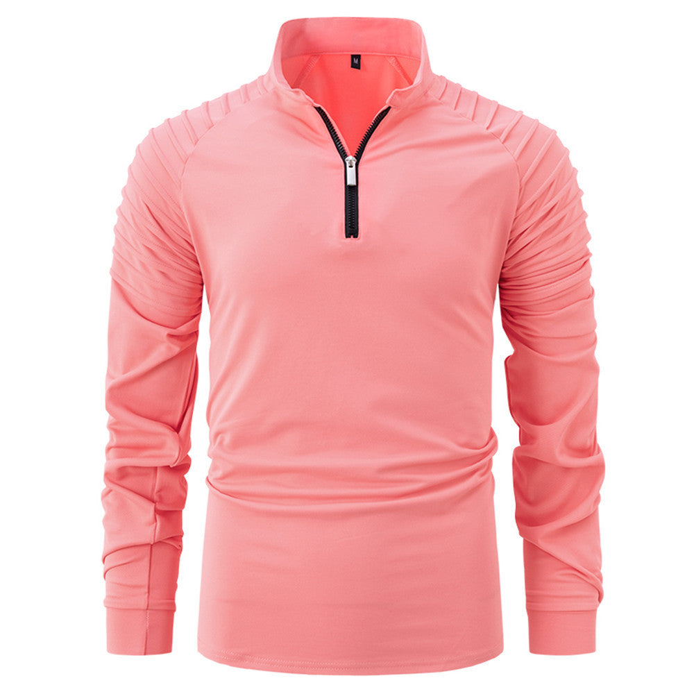 Herren Langarmshirt Sportlich Reißverschluss Rippdetails