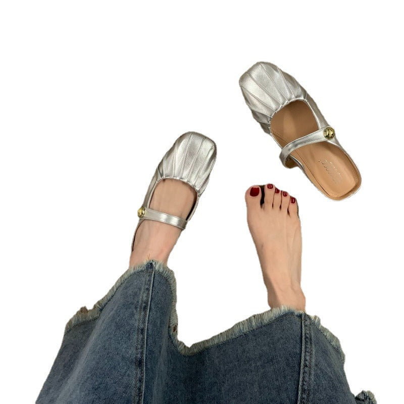 Elegante Damen Ballerinas Mit Riemchen Falten Design