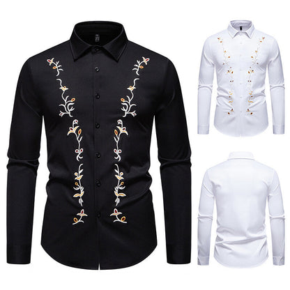Herren Langarmhemd Modern mit Blumenstickerei