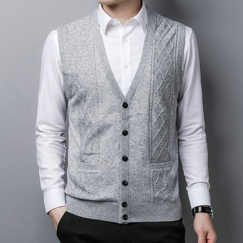 Herren Strickweste Rautenmuster Modern mit Taschen